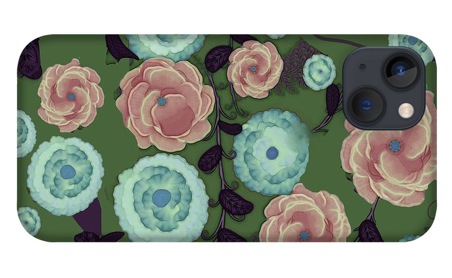 Earthy Peach and Turquoise Flower Pattern - Phone Case