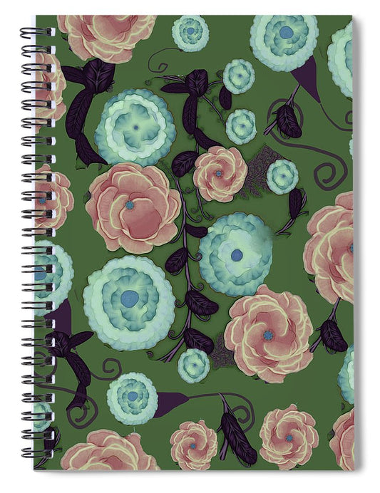 Earthy Peach and Turquoise Flower Pattern - Spiral Notebook