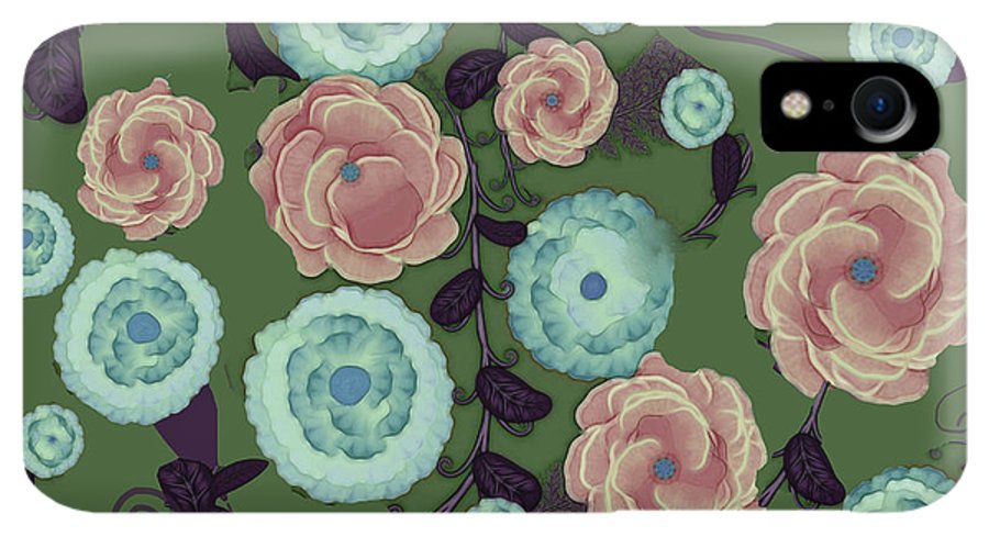 Earthy Peach and Turquoise Flower Pattern - Phone Case