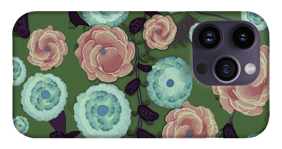 Earthy Peach and Turquoise Flower Pattern - Phone Case