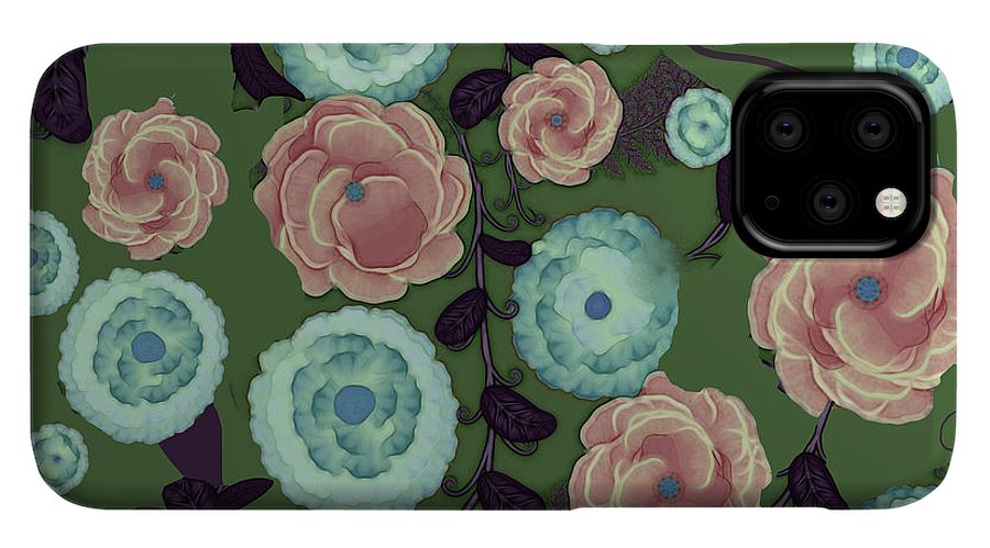 Earthy Peach and Turquoise Flower Pattern - Phone Case