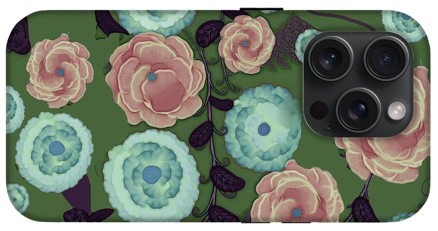 Earthy Peach and Turquoise Flower Pattern - Phone Case