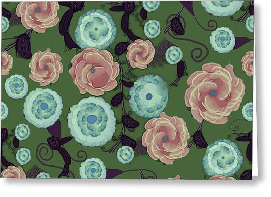 Earthy Peach and Turquoise Flower Pattern - Greeting Card