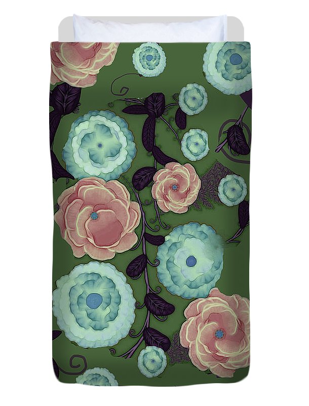 Earthy Peach and Turquoise Flower Pattern - Duvet Cover
