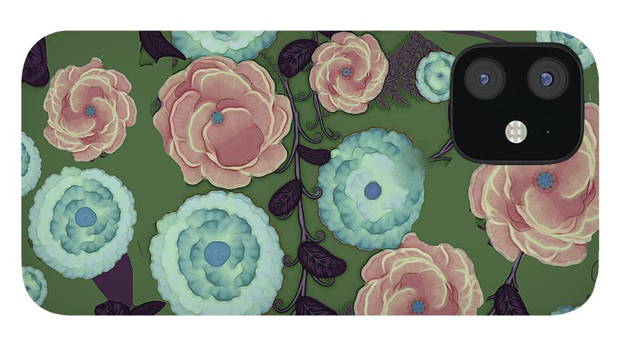 Earthy Peach and Turquoise Flower Pattern - Phone Case