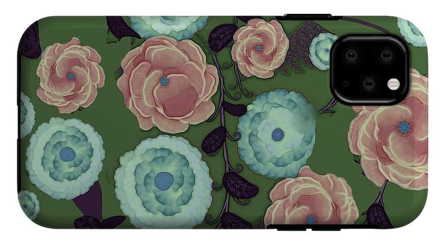 Earthy Peach and Turquoise Flower Pattern - Phone Case