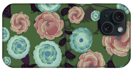 Earthy Peach and Turquoise Flower Pattern - Phone Case