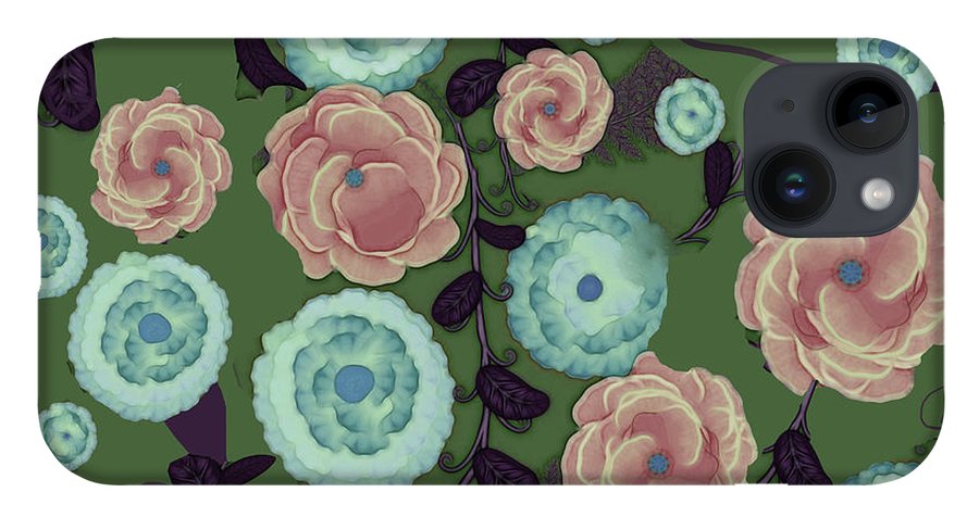 Earthy Peach and Turquoise Flower Pattern - Phone Case
