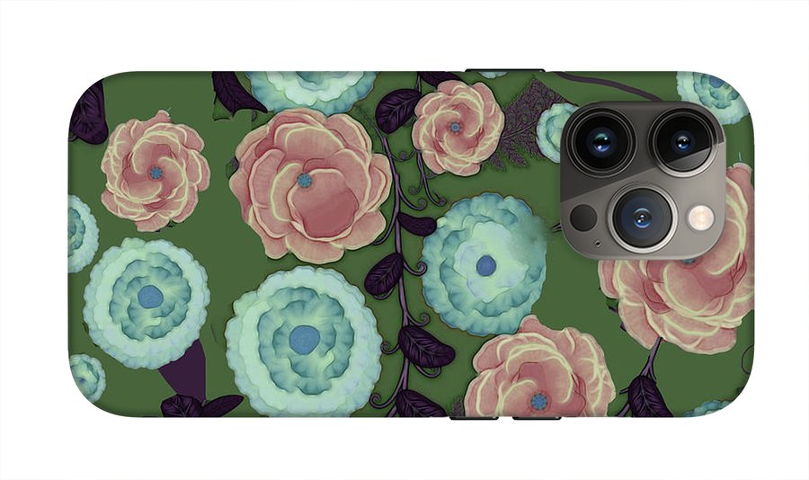 Earthy Peach and Turquoise Flower Pattern - Phone Case