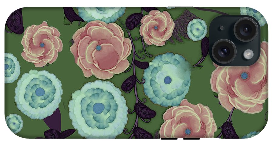 Earthy Peach and Turquoise Flower Pattern - Phone Case