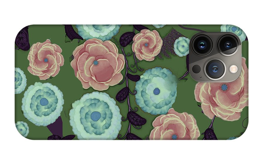 Earthy Peach and Turquoise Flower Pattern - Phone Case