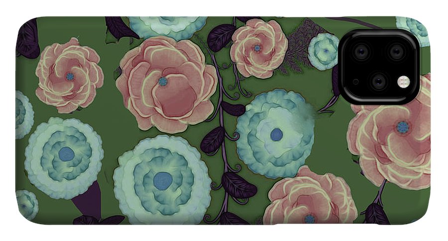 Earthy Peach and Turquoise Flower Pattern - Phone Case
