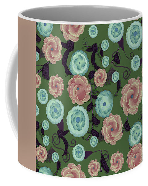 Earthy Peach and Turquoise Flower Pattern - Mug