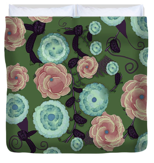 Earthy Peach and Turquoise Flower Pattern - Duvet Cover