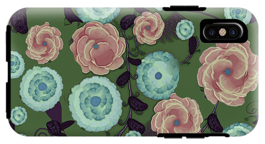 Earthy Peach and Turquoise Flower Pattern - Phone Case