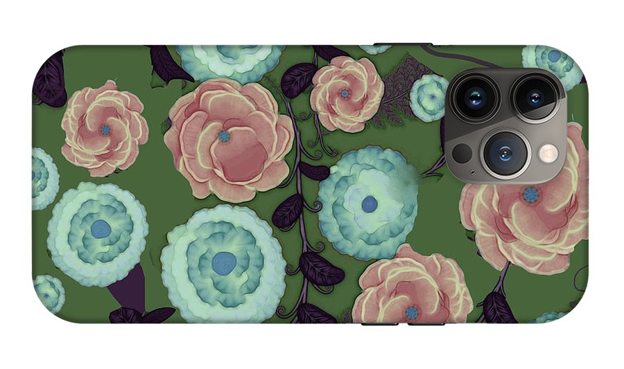 Earthy Peach and Turquoise Flower Pattern - Phone Case