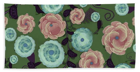 Earthy Peach and Turquoise Flower Pattern - Bath Towel