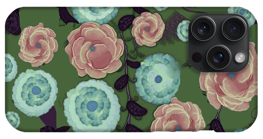 Earthy Peach and Turquoise Flower Pattern - Phone Case