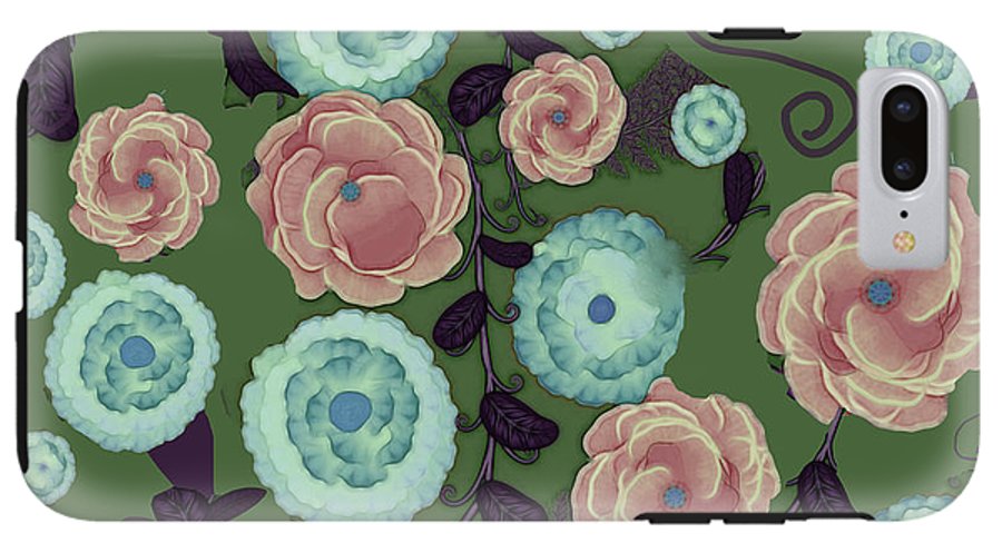 Earthy Peach and Turquoise Flower Pattern - Phone Case