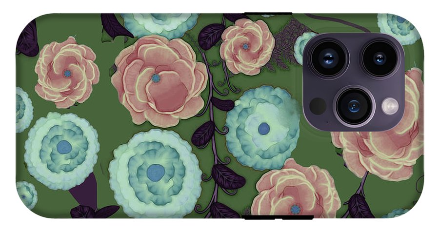 Earthy Peach and Turquoise Flower Pattern - Phone Case