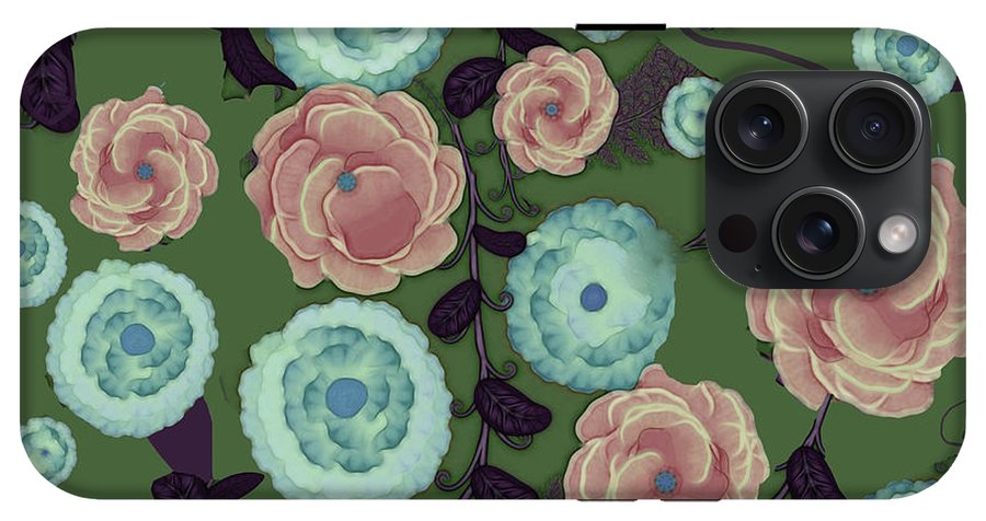 Earthy Peach and Turquoise Flower Pattern - Phone Case