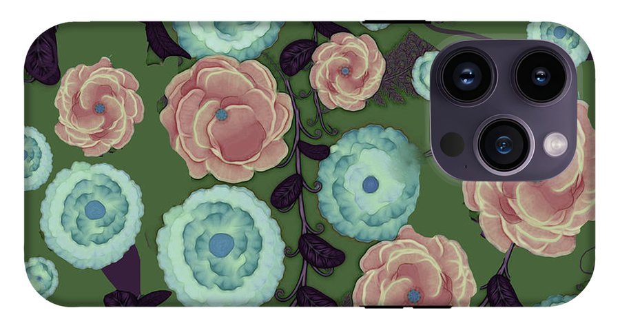 Earthy Peach and Turquoise Flower Pattern - Phone Case