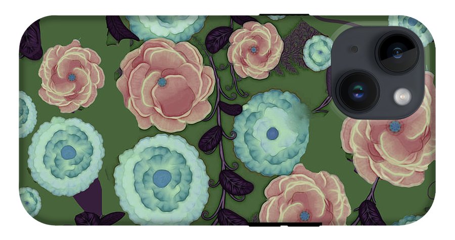 Earthy Peach and Turquoise Flower Pattern - Phone Case