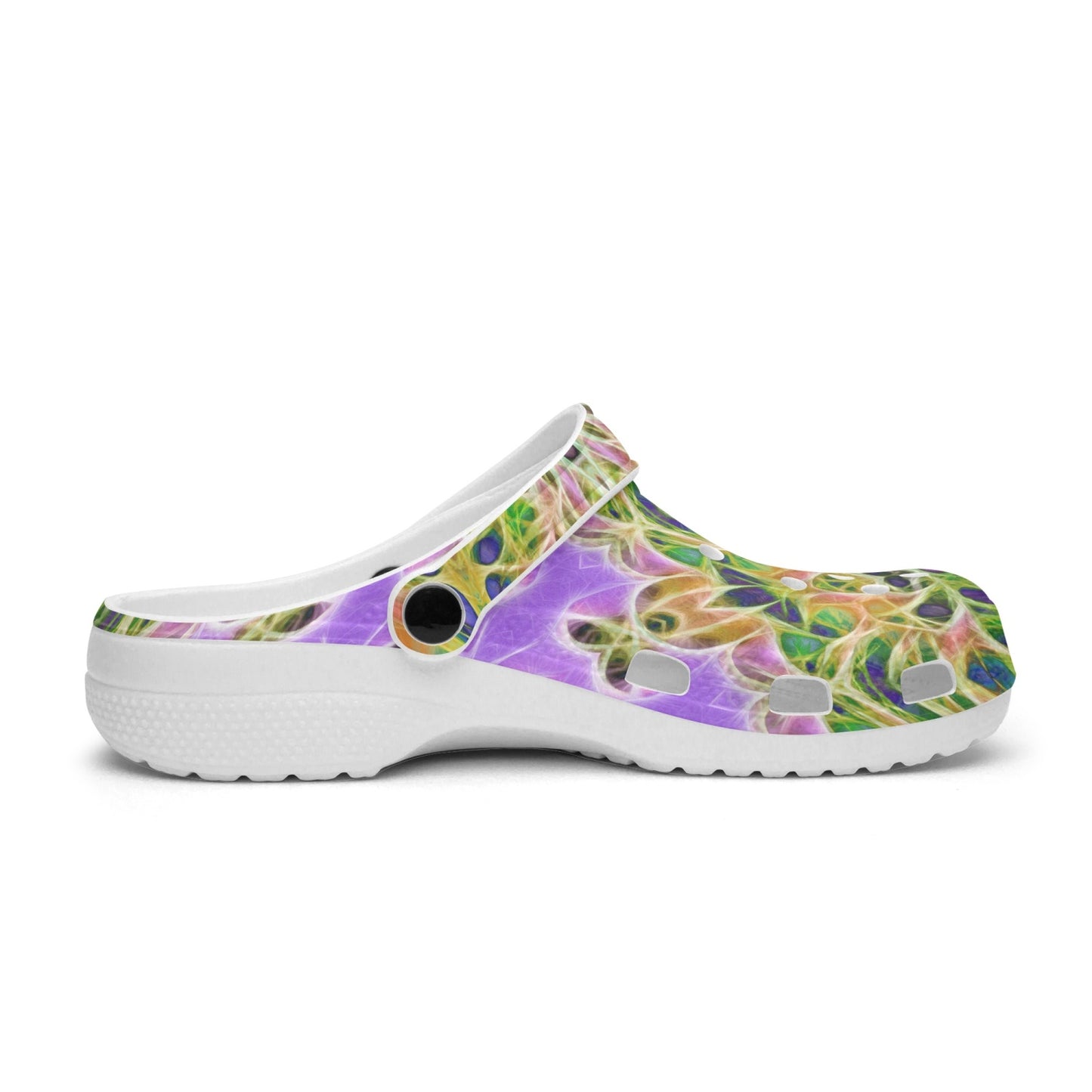 Green and Purple Kaleidoscope 413. All Over Printed Clogs