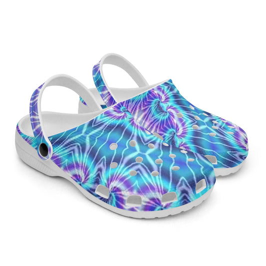 Blue Purple Tie Dye Kaleidoscope 413. All Over Printed Clogs