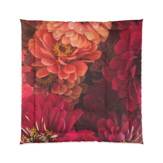 Peach and Pink Zinnias Comforter