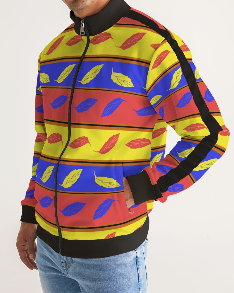 Red Yellow and Blue Leaf Stripes Men's Stripe-Sleeve Track Jacket