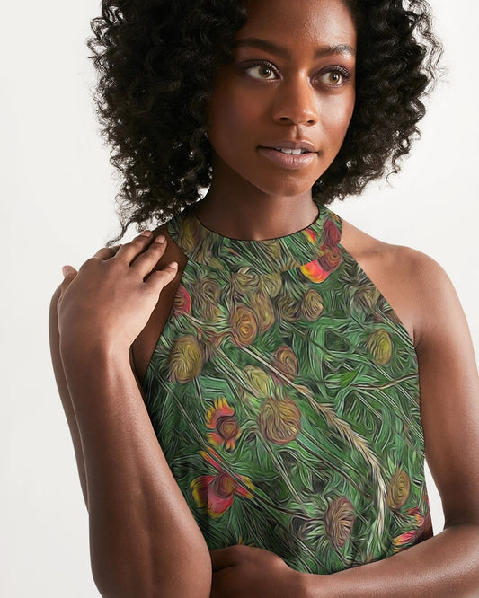 Orange Flower Garden Women's Halter Dress