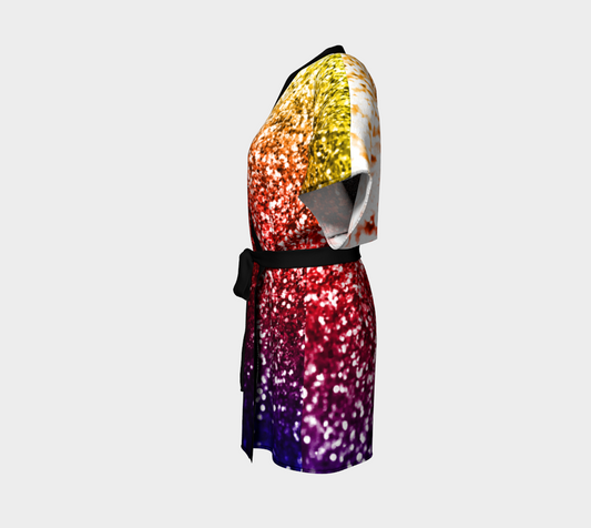 Rainbow Glitter Graphic Kimono Robe