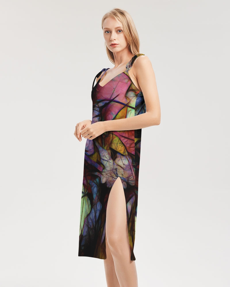Fall Leaves Abstract Women's Tie Strap Split Dress