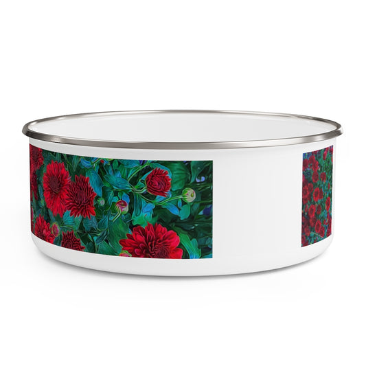 Red Mums Enamel Bowl