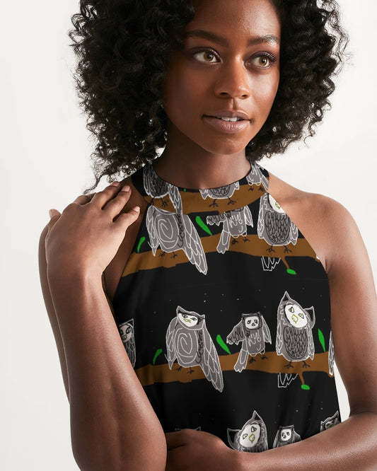 Owls Pattern Women's Halter Dress