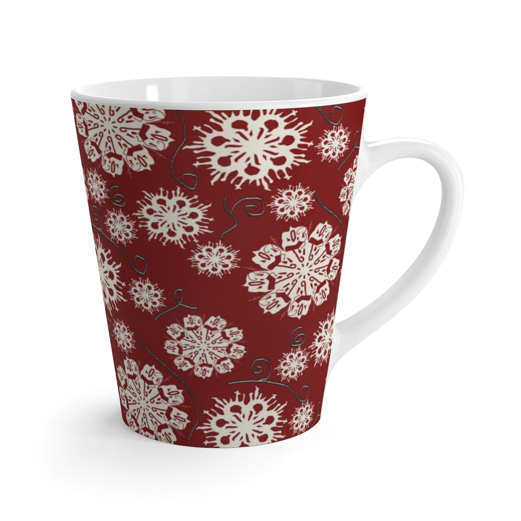 Snowflakes On Red Latte mug