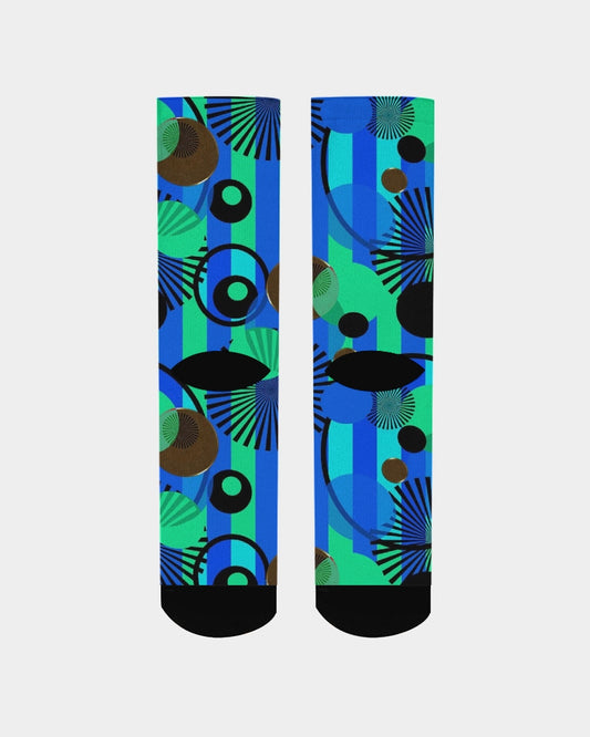 Blue Green Stripes and Dots Men's Socks