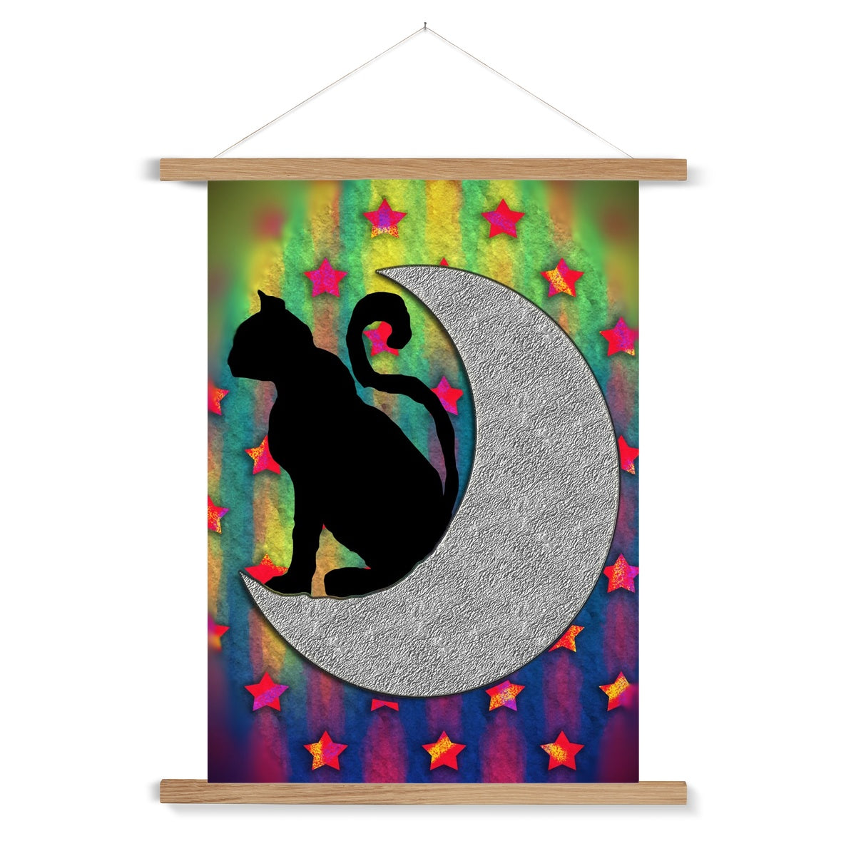 Cat On A Moon Fine Art Print with Hanger