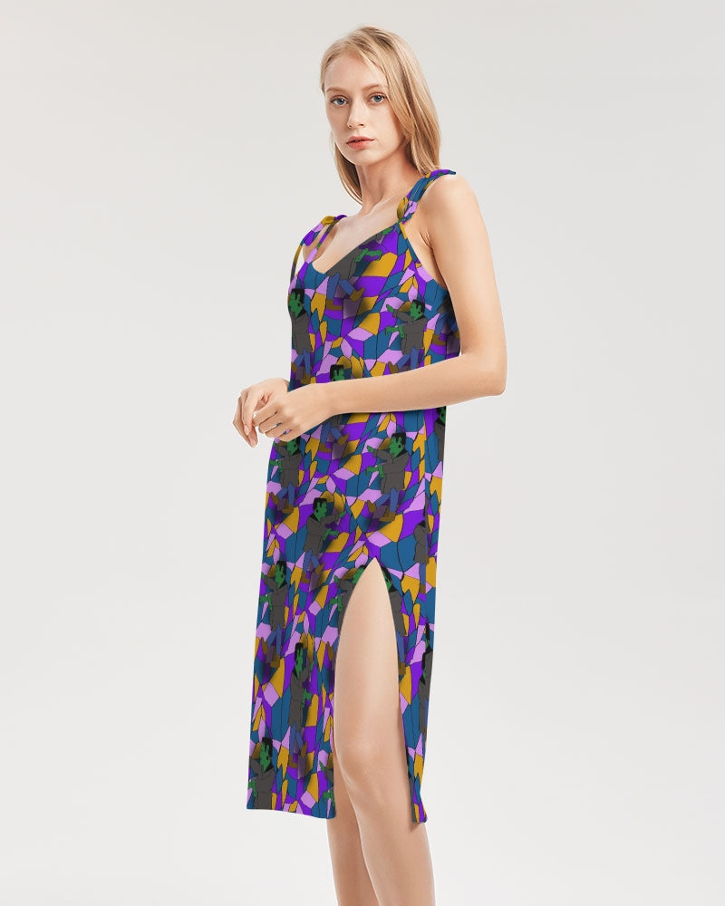 Frankenstein Pattern Women's Tie Strap Split Dress
