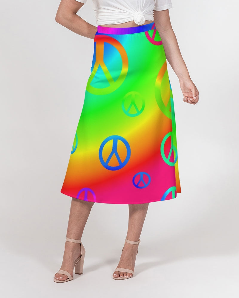 Rainbow Peace Signs Women's A-Line Midi Skirt