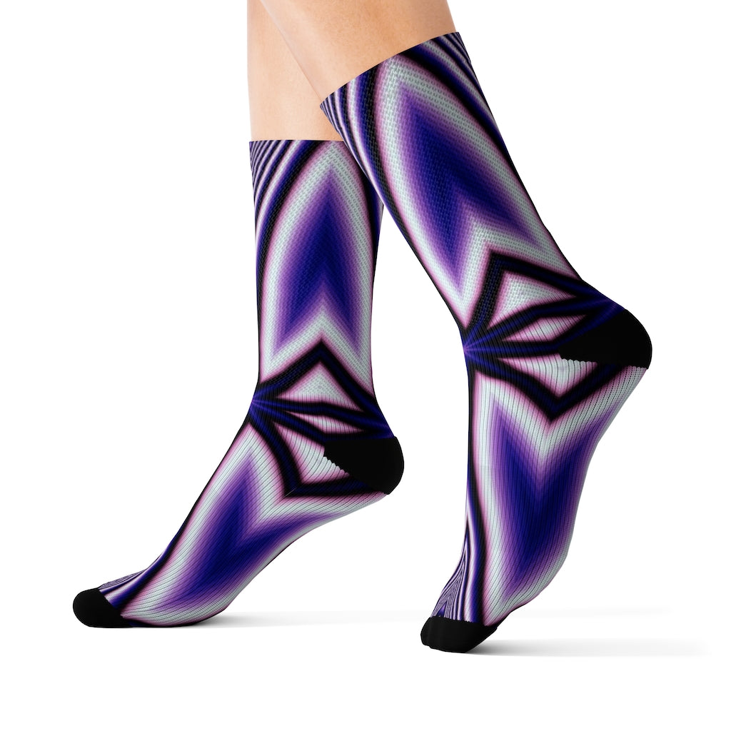 Blue Fractal Flower Kaleidoscope Sublimation Socks
