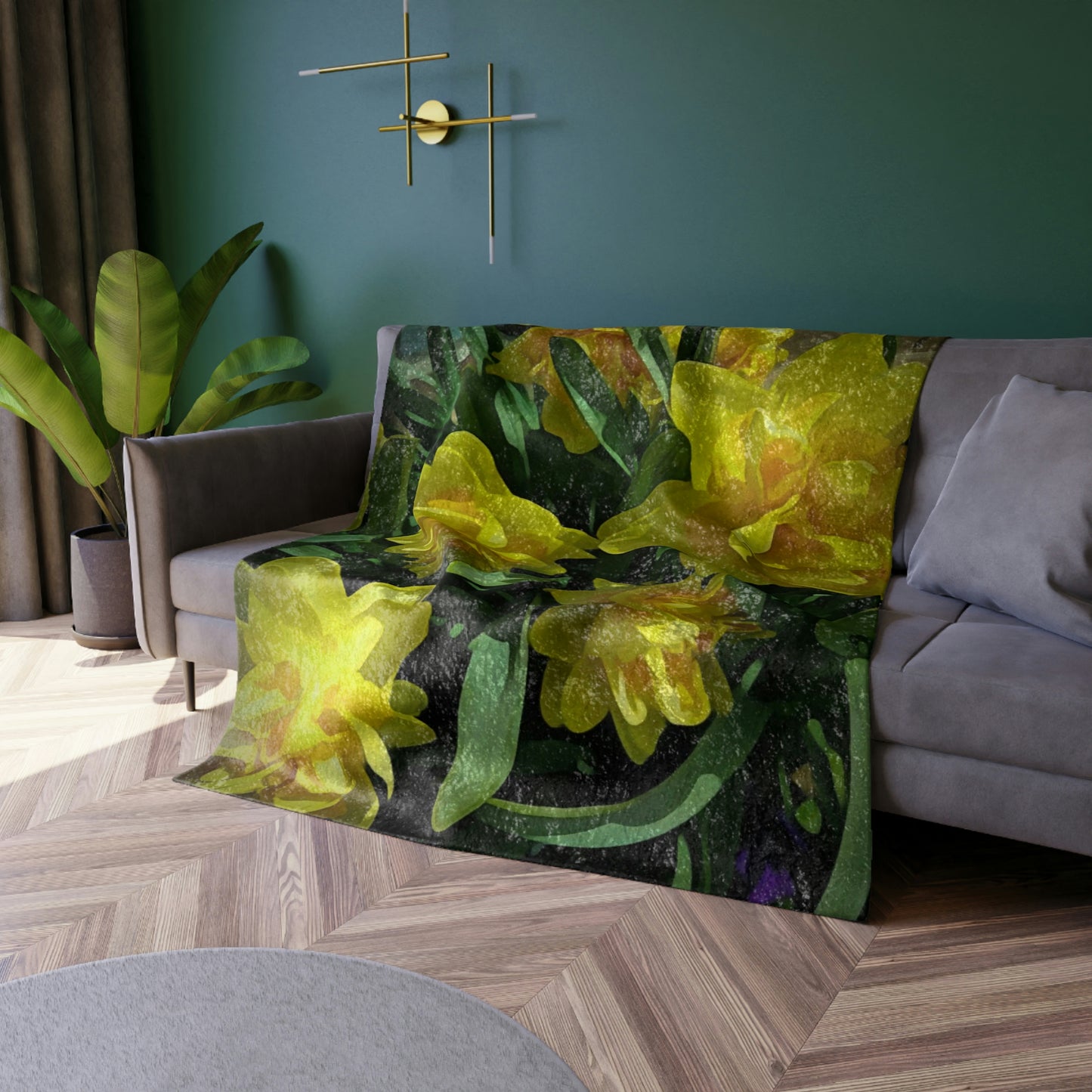 Bright Yellow Daffodils Crushed Velvet Blanket
