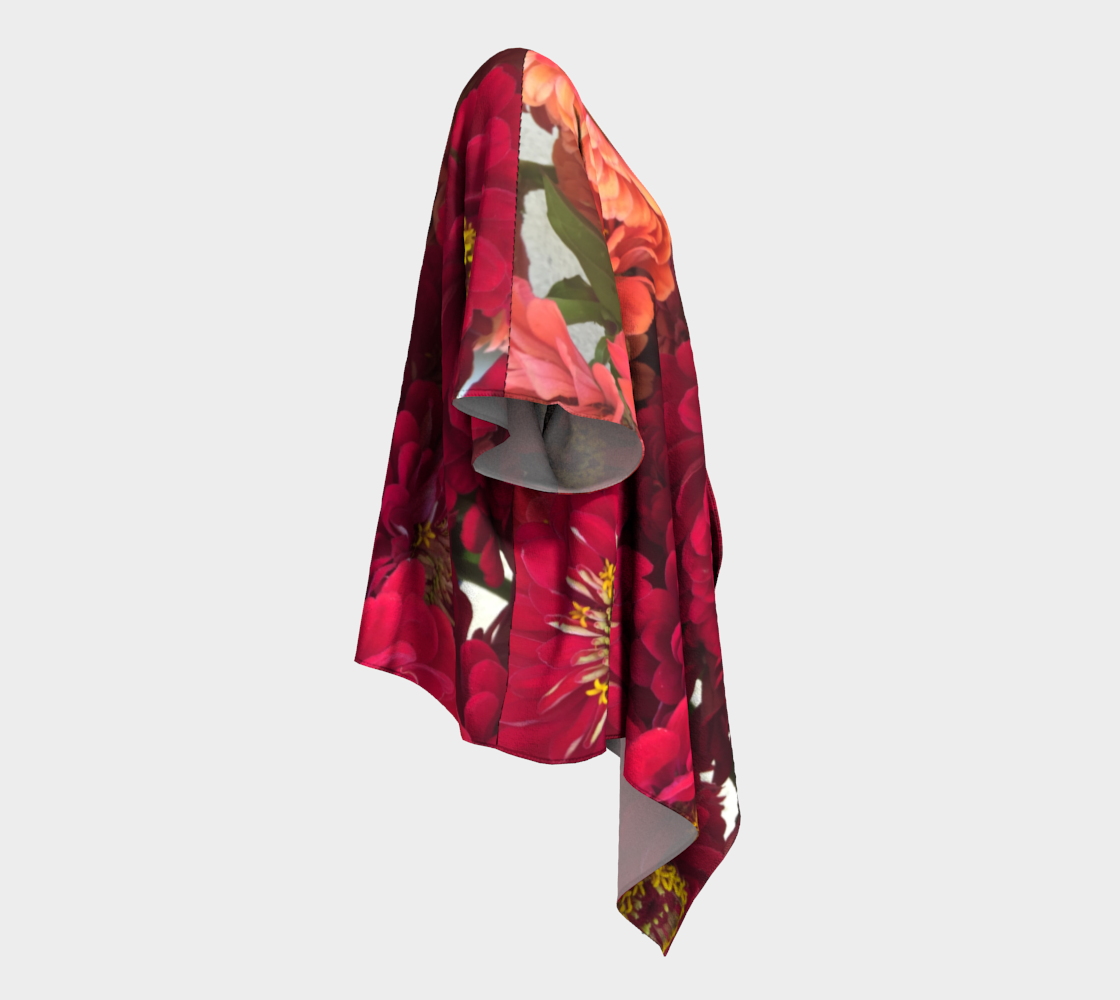 Peach and Pink Zinnias Draped Kimono