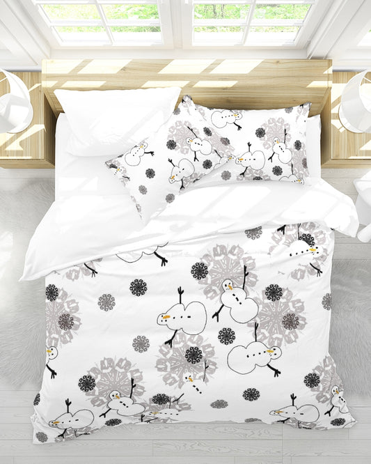 Snowman Pattern Queen Duvet Cover Set