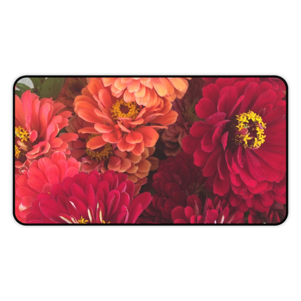 Peach and Pink Zinnias Desk Mat