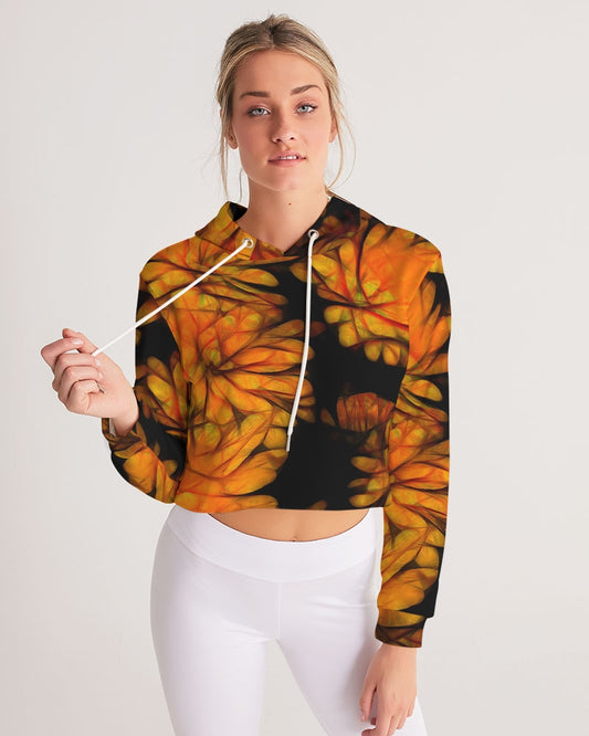 Yellow Fall Mums Women's Cropped Hoodie