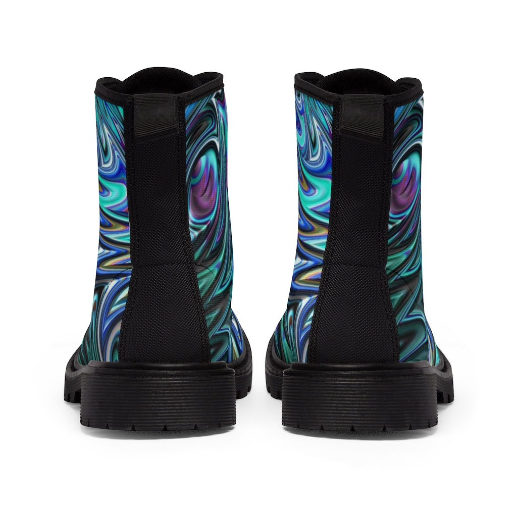 Blue Swirl Fractal Women's Canvas Boots