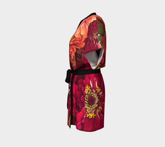 Peach and Pink Zinnias Kimono Robe