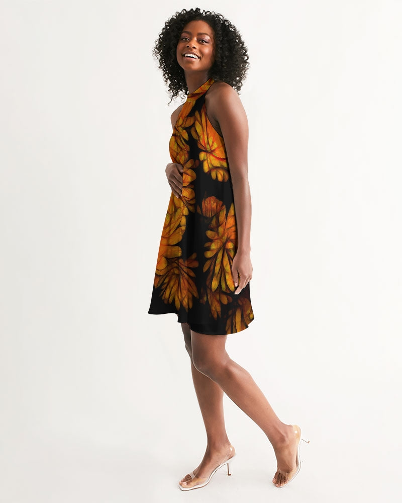 Yellow Fall Mums Women's Halter Dress